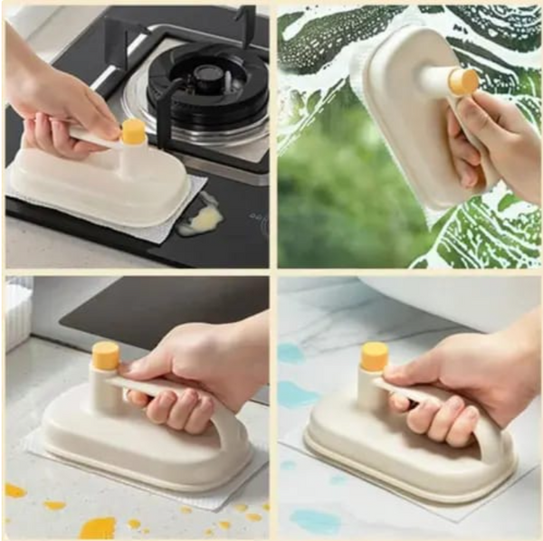 Magic cleaning brush attached to disposable cleaning rag
